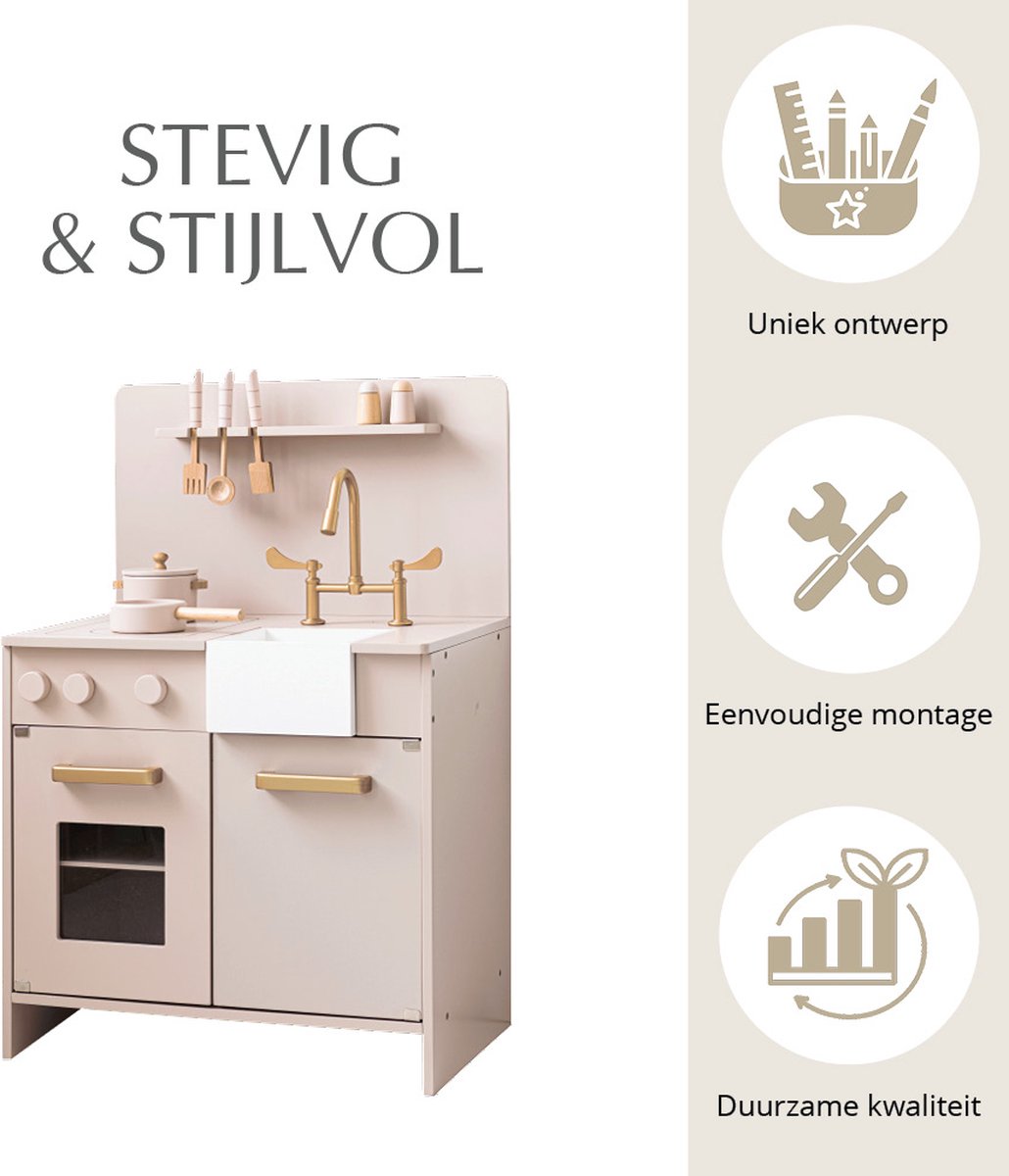 Petite Amelie Houten Speelkeuken met Accessoires - 55 cm - Roze