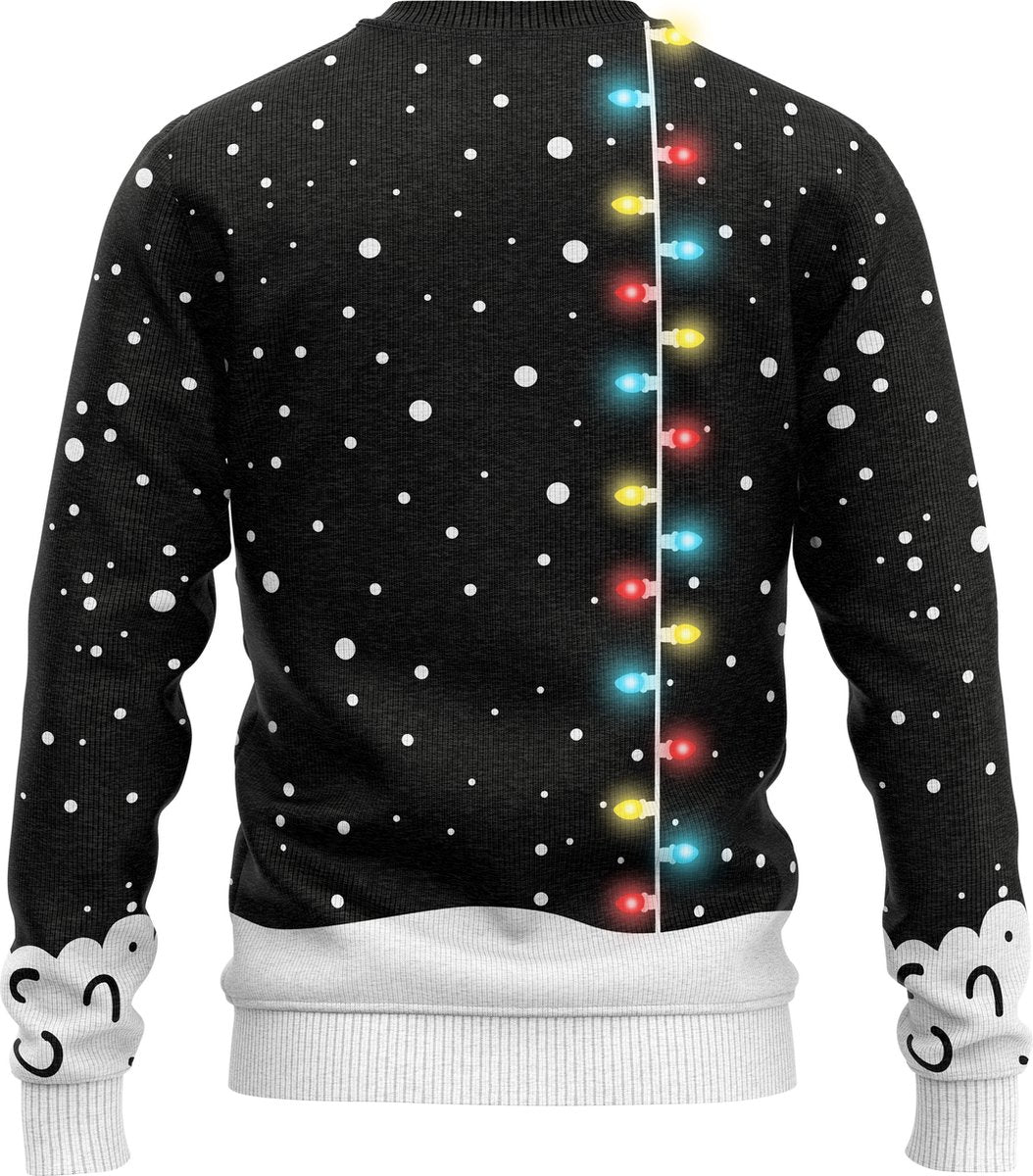 JAP Christmas Holly Jolly Kersttrui met Lichtjes - M - Zwart