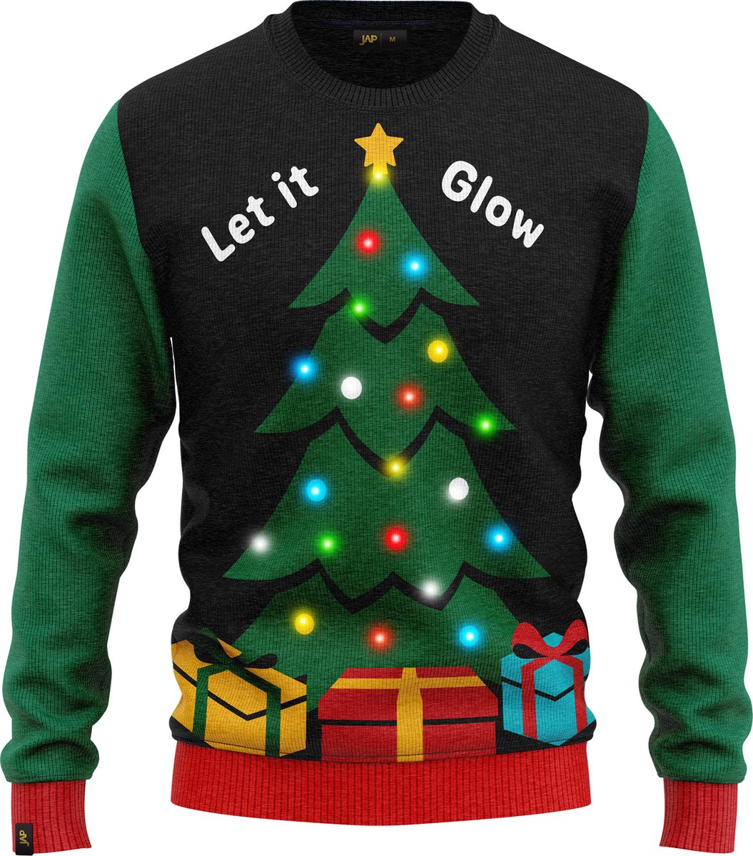 JAP Christmas Kersttrui 'Laissez-le Briller' met Lampjes - M - Zwart