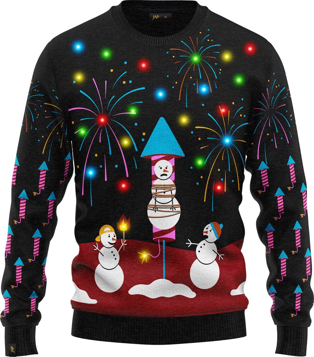 JAP Christmas Lichtgevende Kersttrui (M) - Zwart - 100% Gerecycled