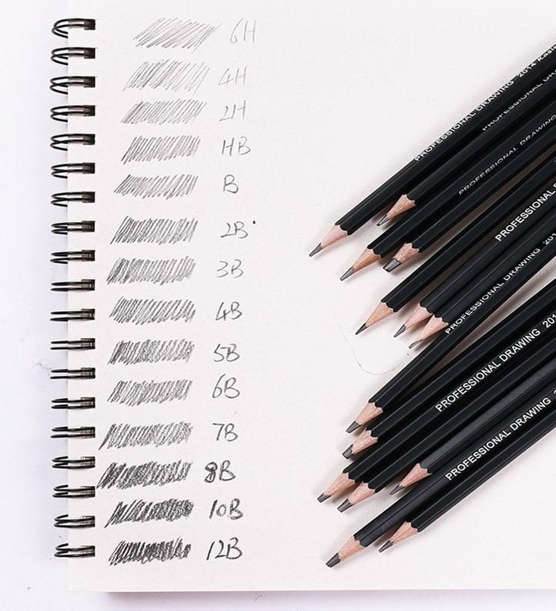 Sans marque Professionele Grafiet- en Schetspotlodenset 14-delig