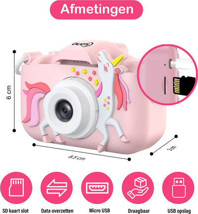 Ilona Kinder Digitale Camera HD 1080p + Sticker Set - Unicorn