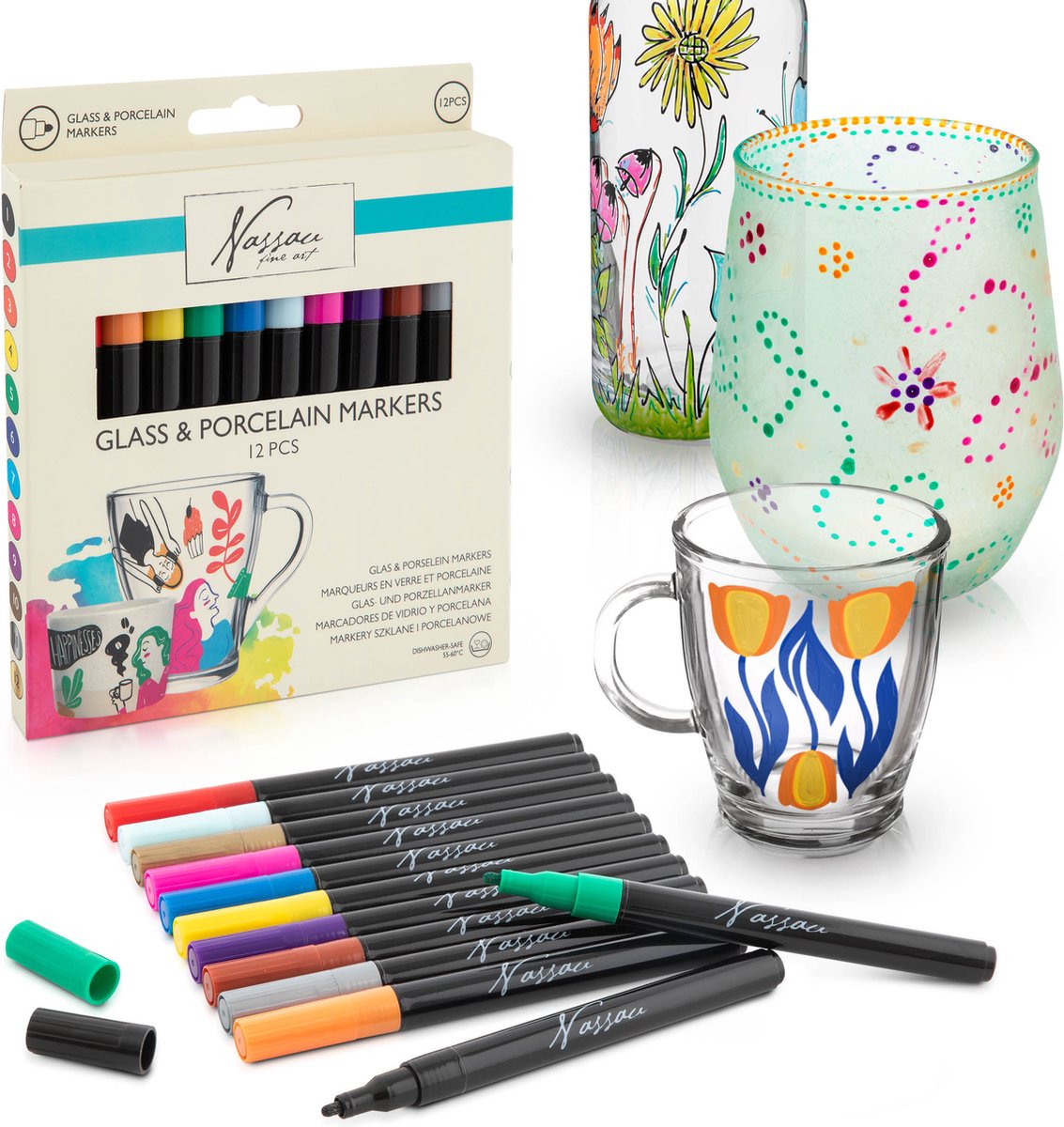 Nassau Fine Art Glas & Porselein Markerset - 12 Kleuren