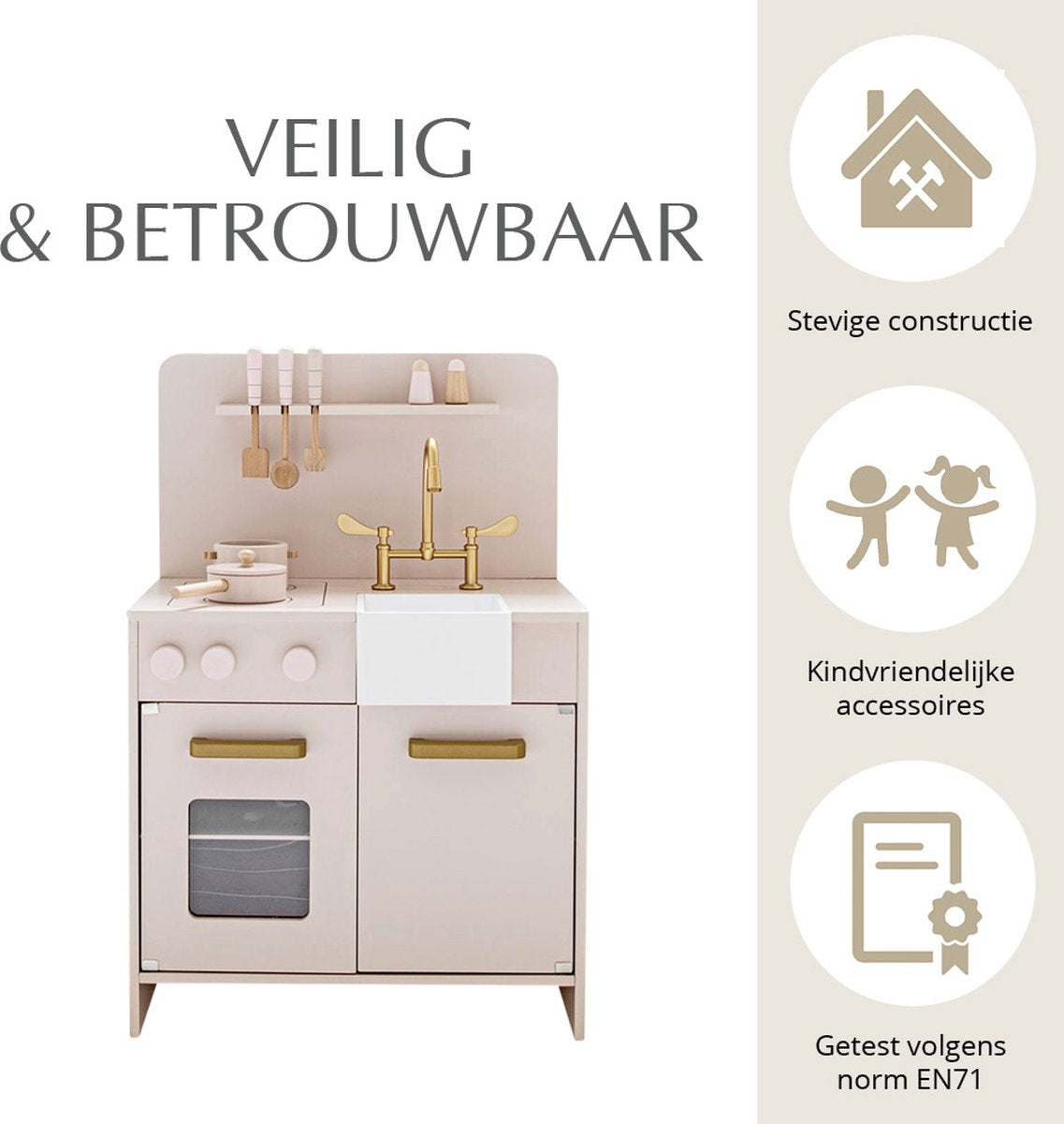 Petite Amelie Houten Speelkeuken met Accessoires - 55 cm - Roze