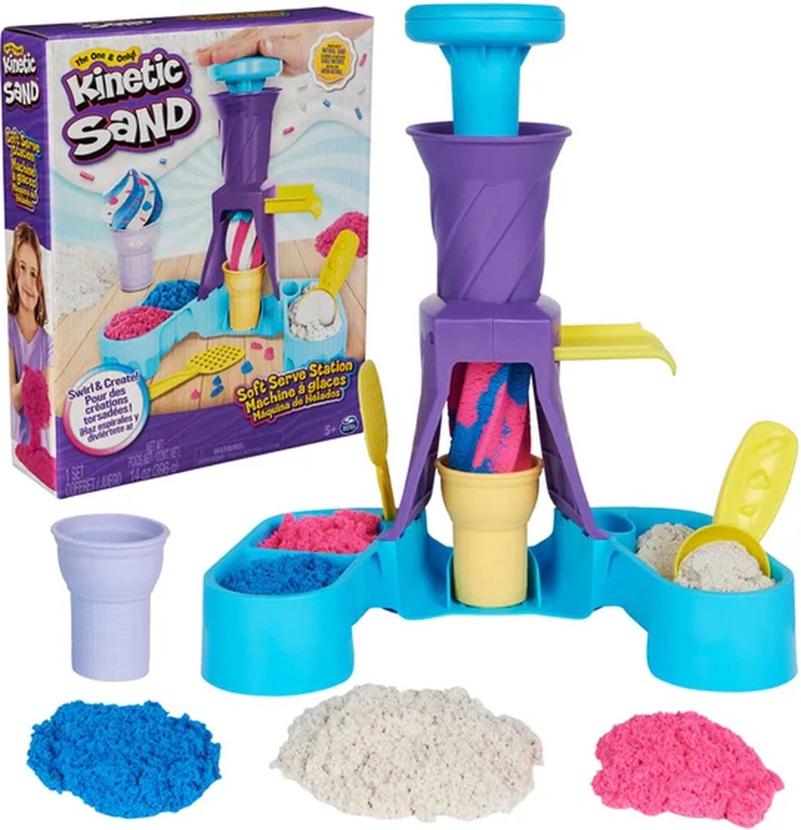 Kinetic Sand IJsset met 396g Blauw, Roze en Wit Zand