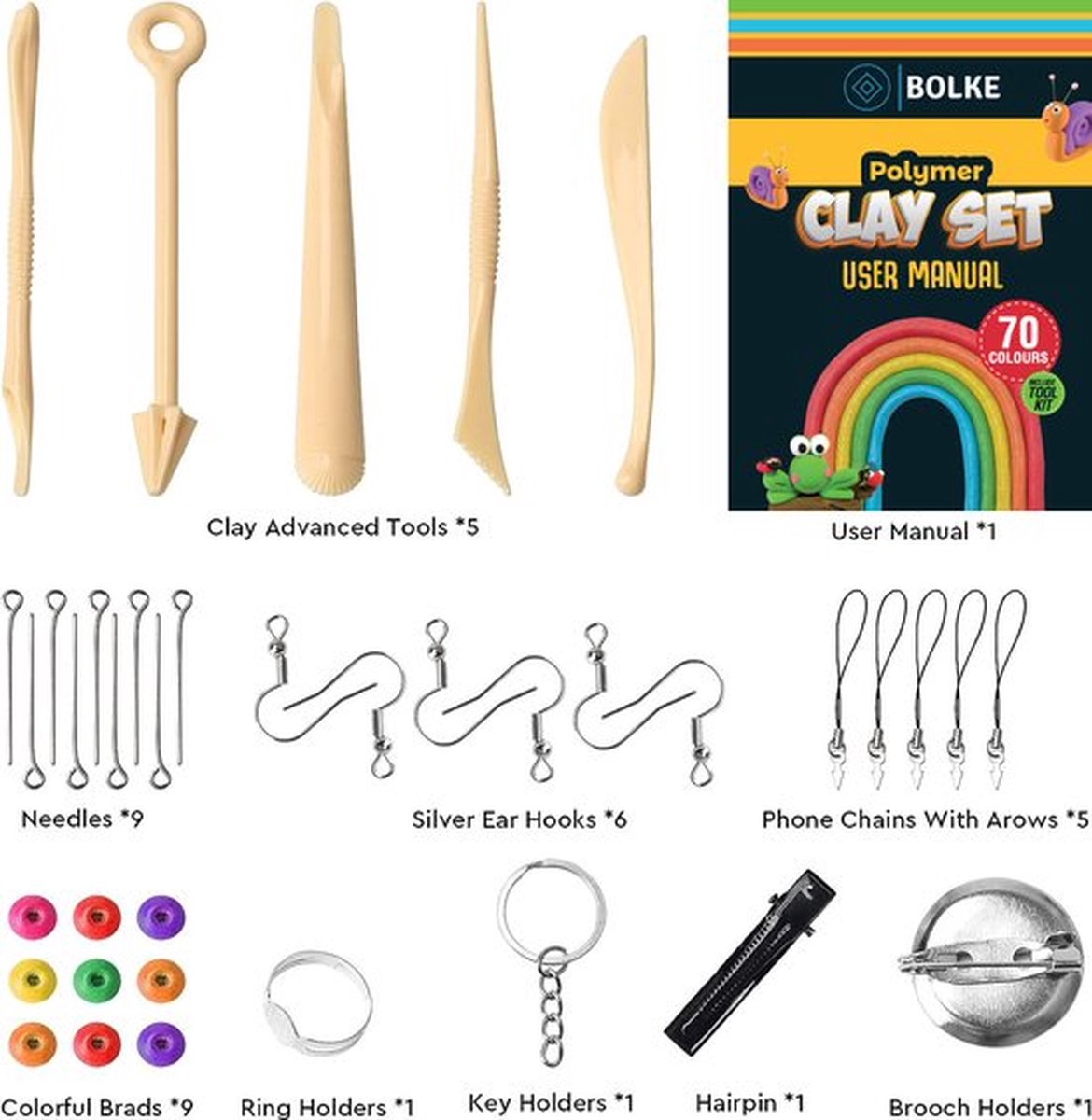 Bolke® Auto-Drogende Klei Set met 70 Kleuren