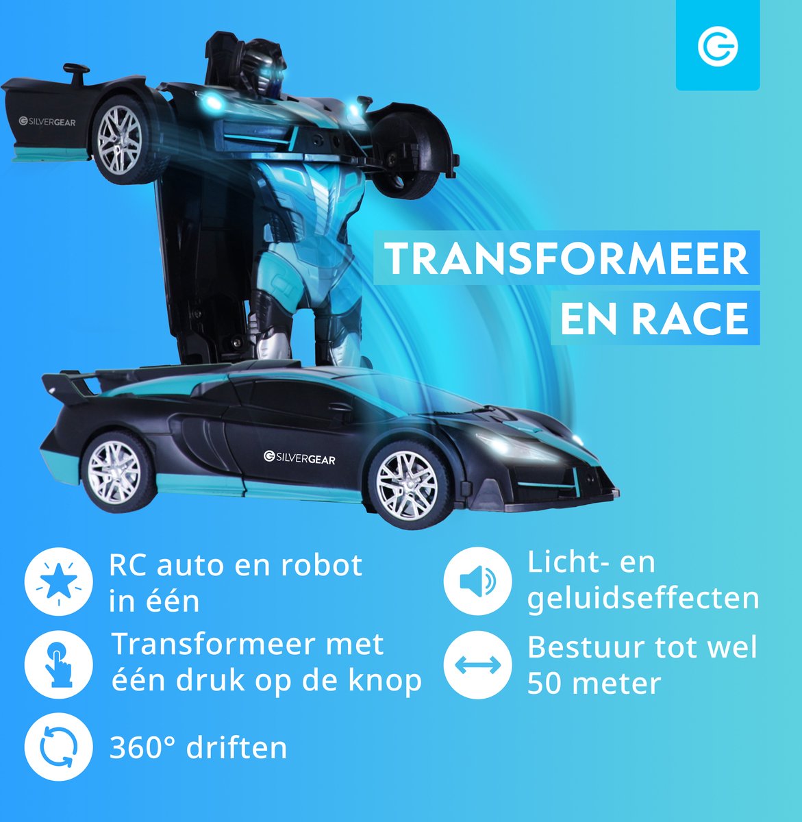 Silvergear Transformeerbare RC Auto voor Jongens - Zwart