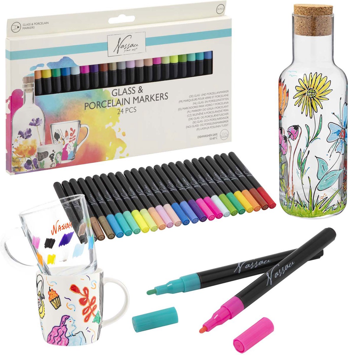 Nassau Fine Art Porselein- en Glasverf Stiften - 24 Stuks