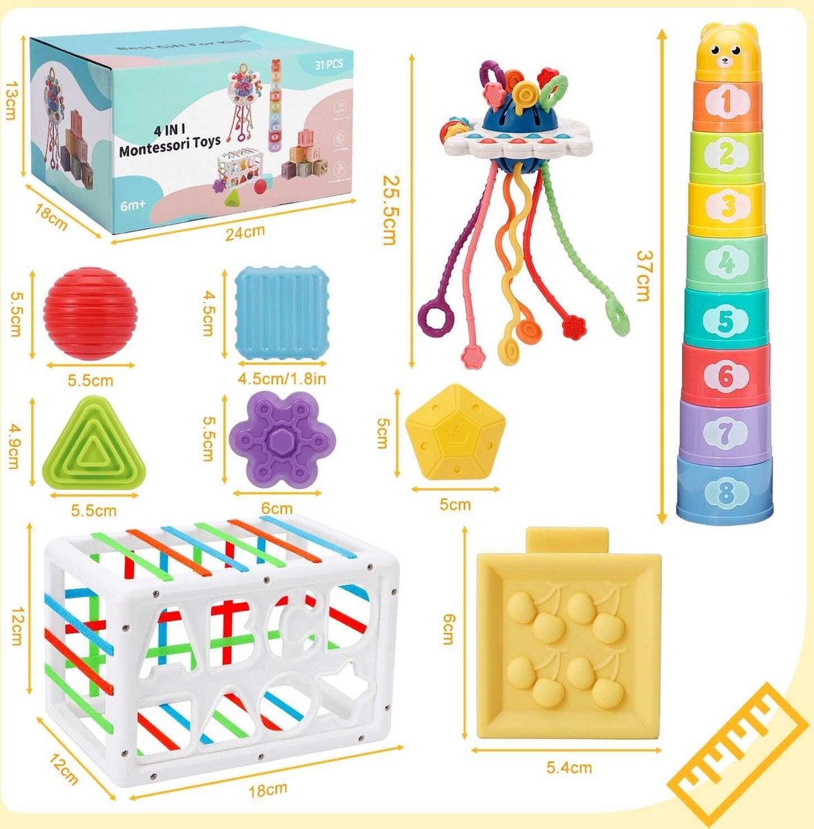 Be Sure Store Montessori 4-in-1 Stapeltoren voor Baby's