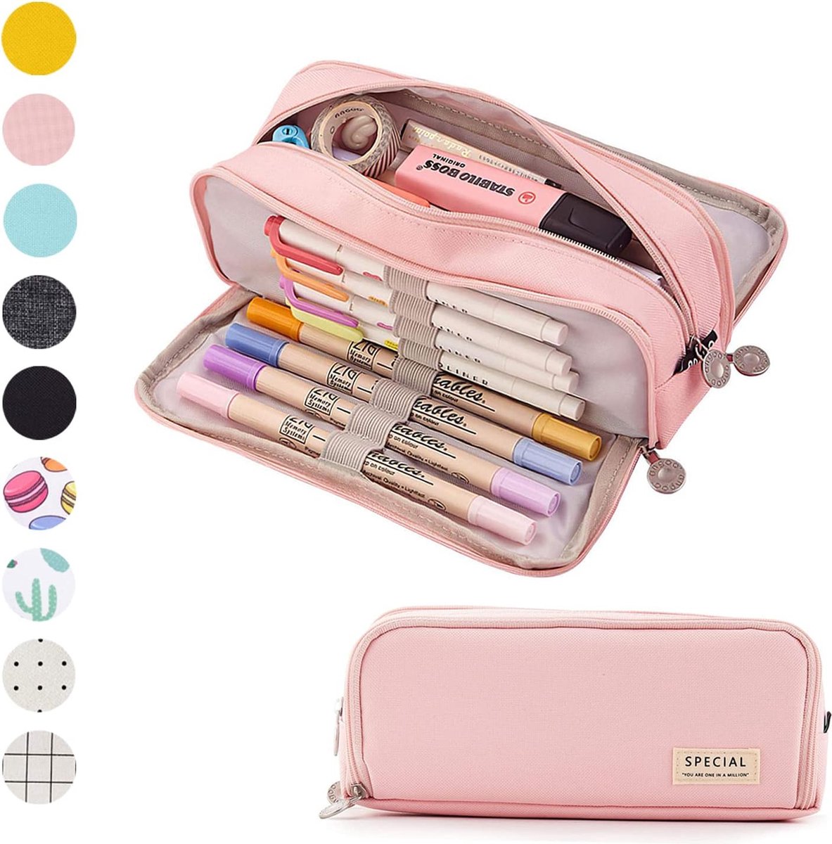 Sans Marque 3-Vaks Pennenetui Roze voor Meisjes & Jongens