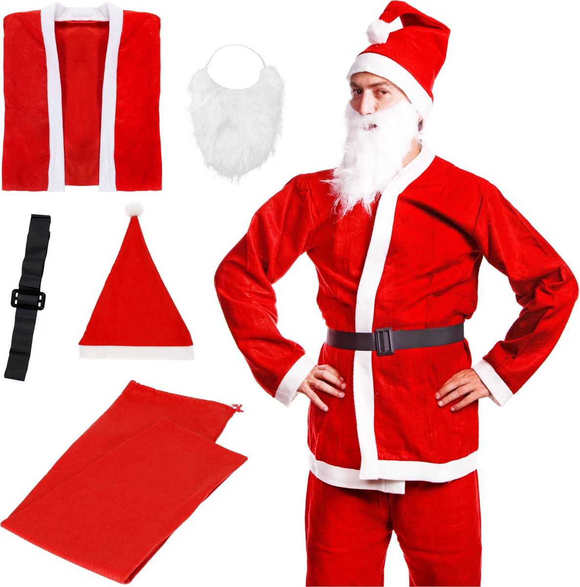 Springos Kerstman Kostuum 5-delig - Rood