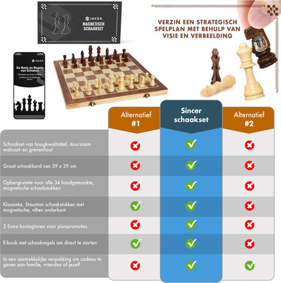 Sincer Magnetisch Staunton Schaakspel met Extra Dames