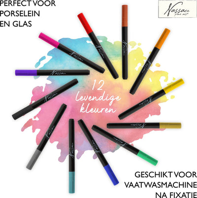 Nassau Fine Art Glas & Porselein Markerset - 12 Kleuren