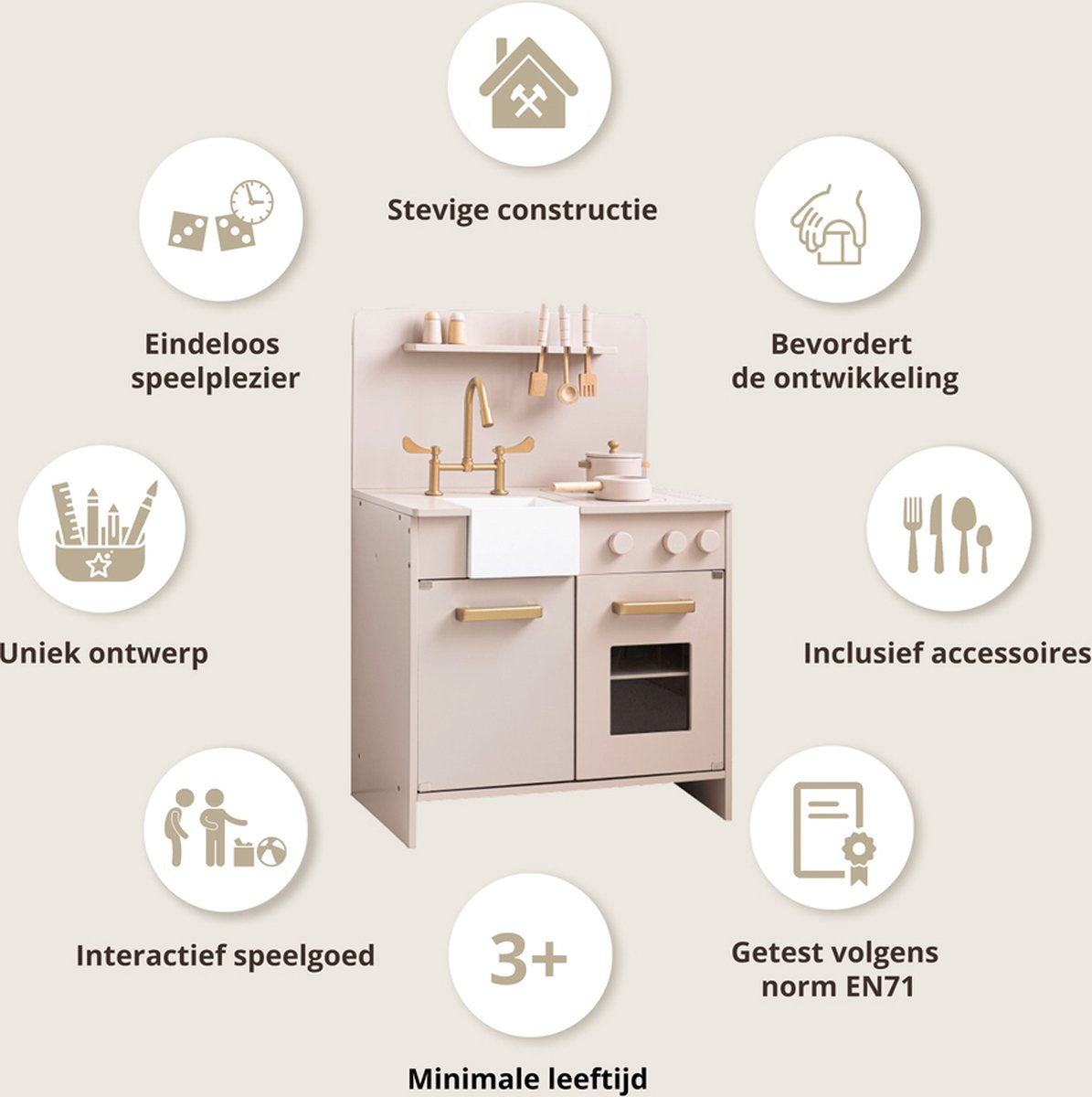 Petite Amelie Houten Speelkeuken met Accessoires - 55 cm - Roze