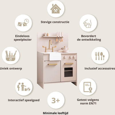 Petite Amelie Houten Speelkeuken met Accessoires - 55 cm - Roze