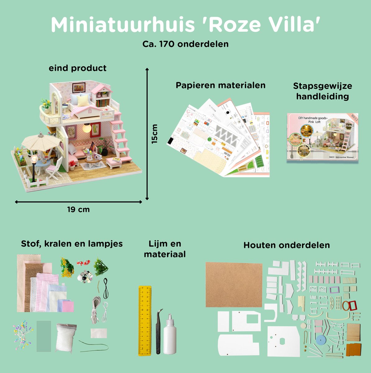 Crafts&Co Miniatuur Poppenhuis Kit - Roze Slaapkamer