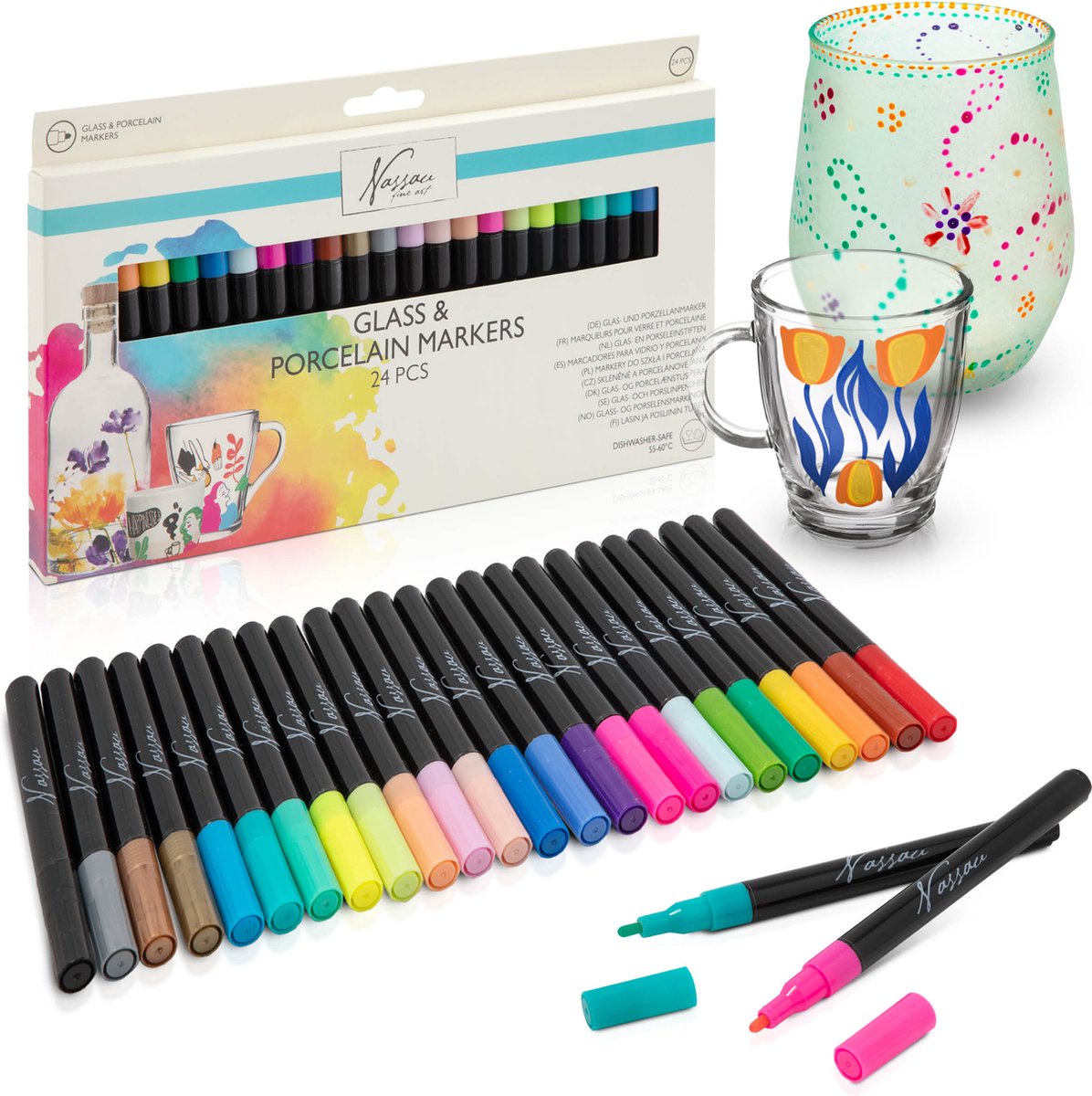 Nassau Fine Art Porselein- en Glasverf Stiften - 24 Stuks