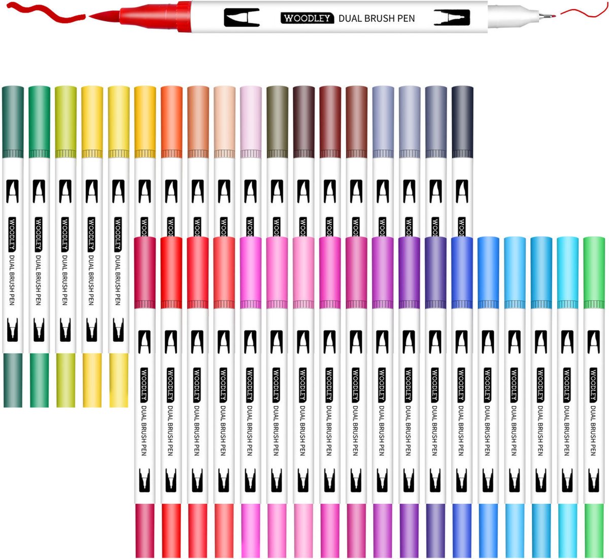 Woodley Dubbele Penseelstiften Set - 36 Kleuren Fineliners