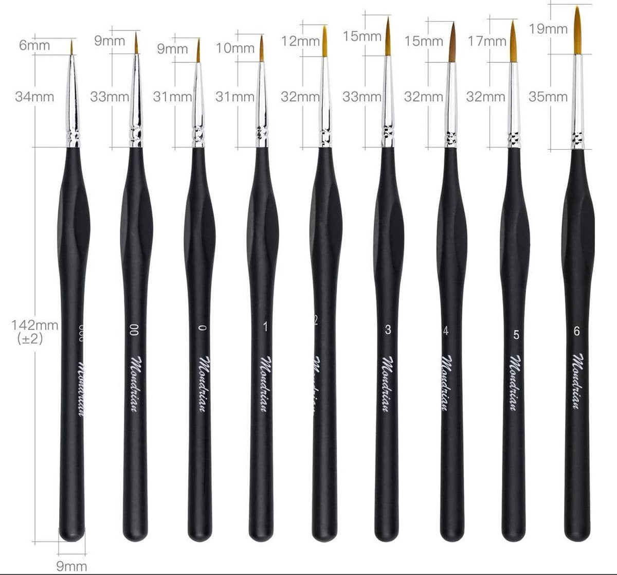 Mondrian Professionele Penseelset - 9 Stuks Ergonomisch