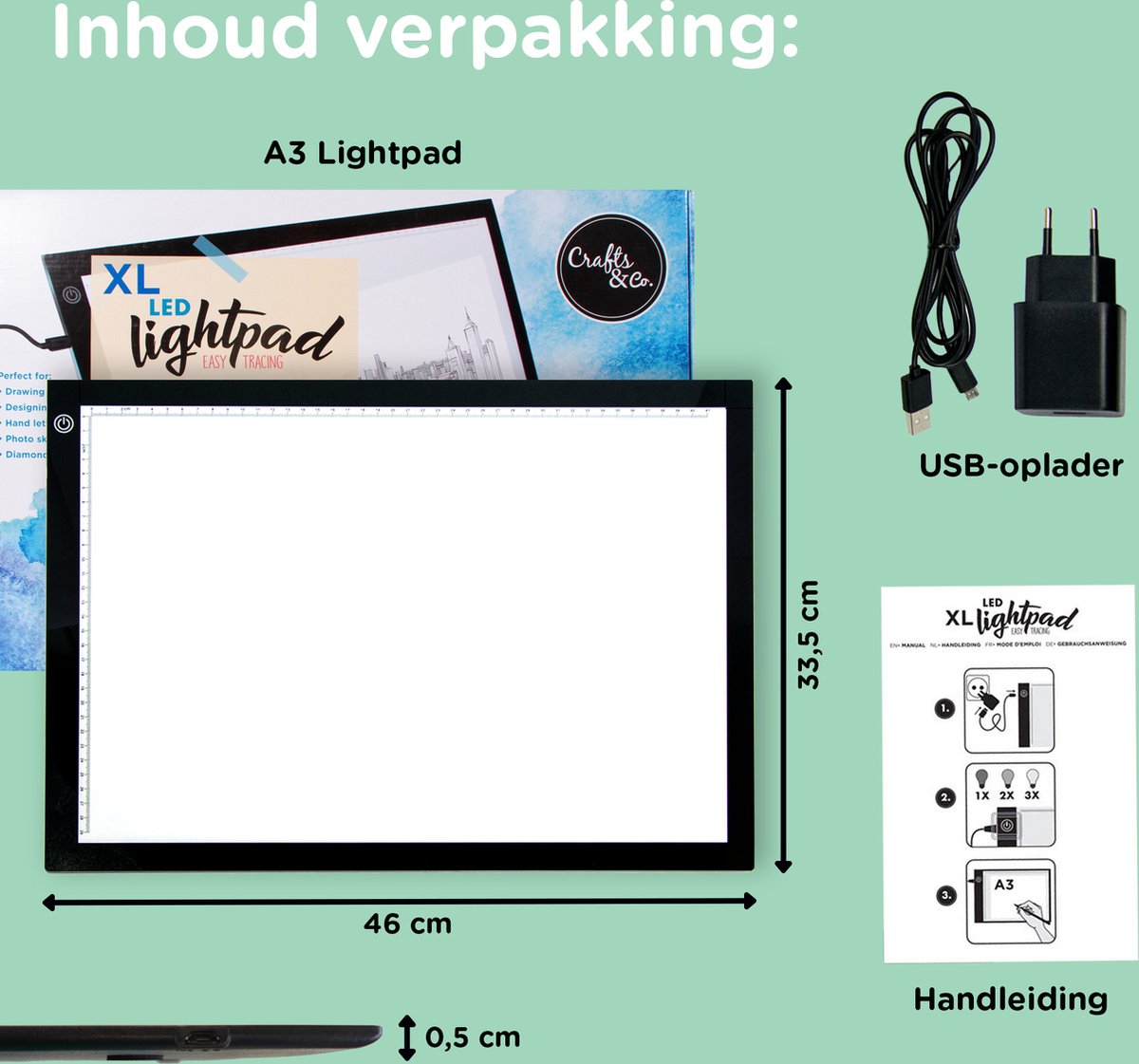 Crafts & Co. LED Lightpad A3 voor Tekenen & Diamond Painting