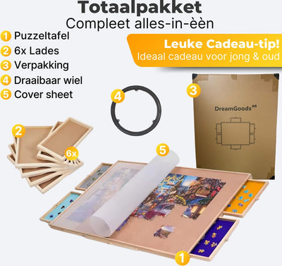 DreamGoodsAR Roterende Puzzeltafel met 6 Lades - 1500 Stuks