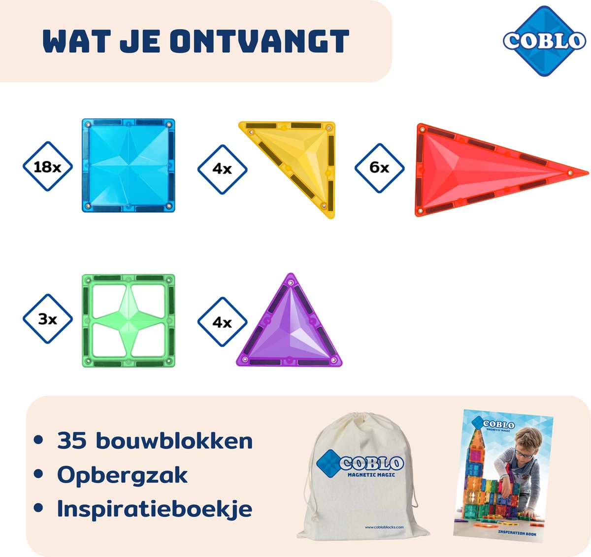COBLO Classic Magnetisch Speelgoed 35-delig met Opbergzak