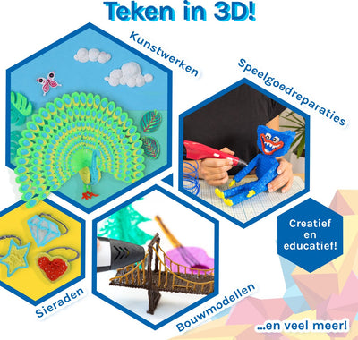 3D&print 3D Pen Startpakket Wit met 50m Filament + 5 Sjablonen