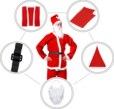 Springos Kerstman Kostuum 5-delig - Rood