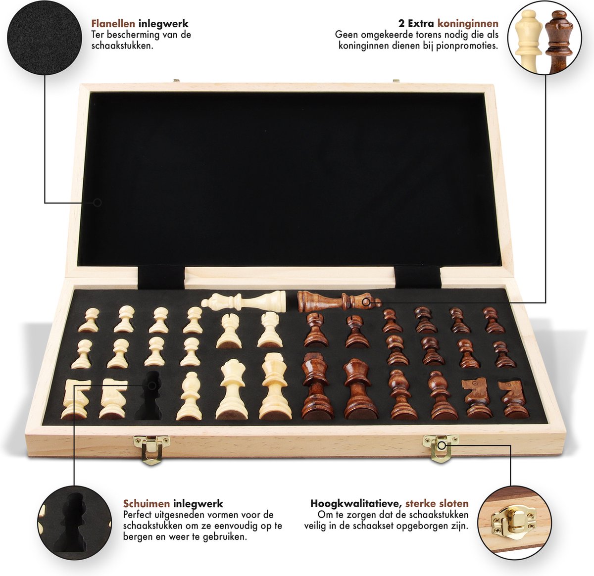 Sincer Magnetisch Staunton Schaakspel met Extra Dames