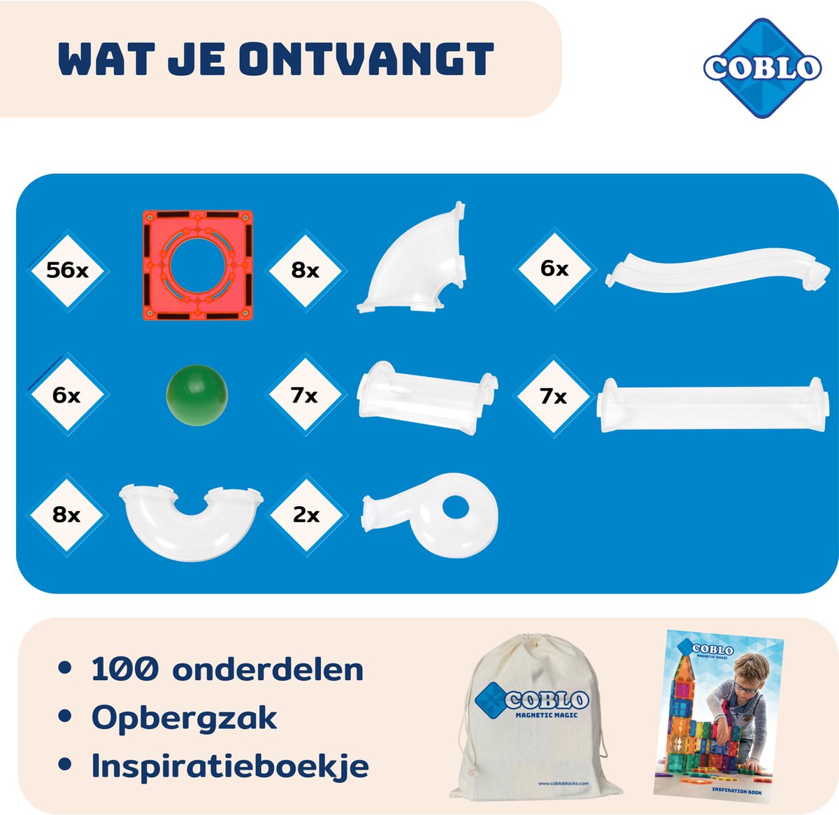COBLO Marble Track Magnetisch Bouwspeelgoed - 100 stuks