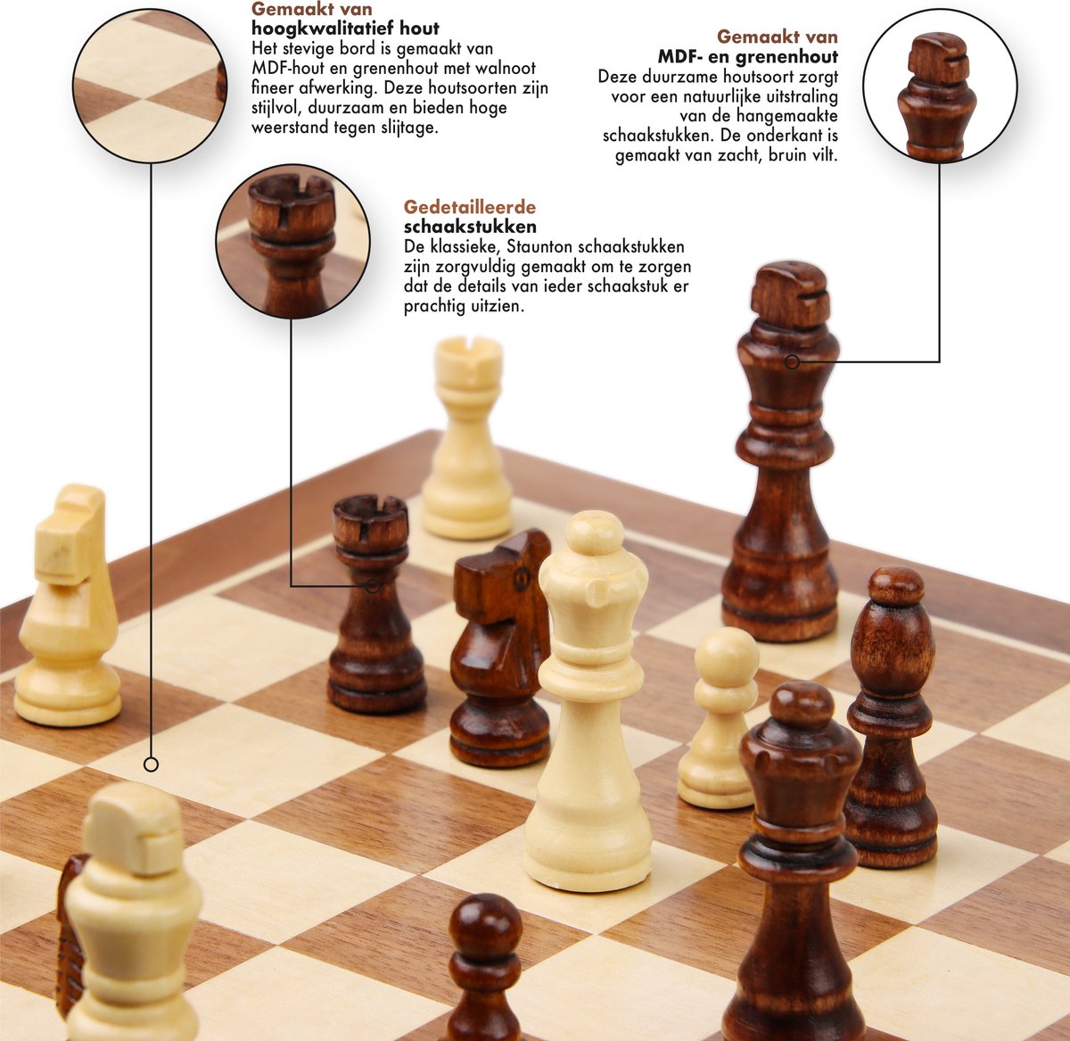 Sincer Houten Schaakset Staunton Inclusief Extra Koninginnen