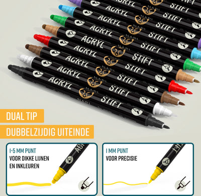NAPI Acrylverf Markers Dubbele Punt - 24 Kleuren