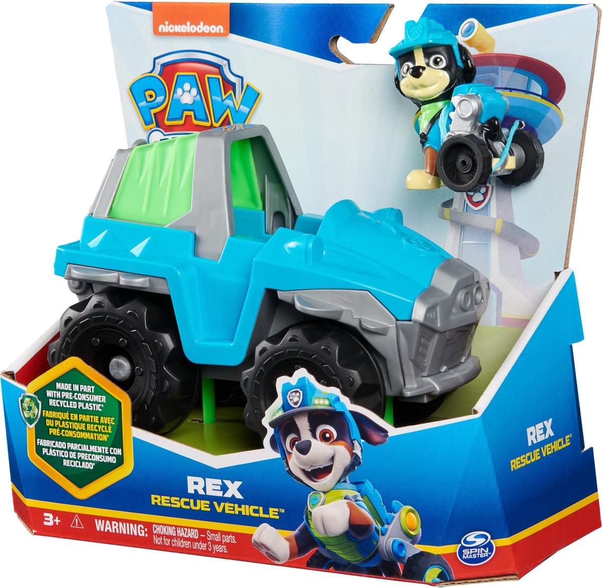 PAW Patrol Rex Voertuig en Speelfiguur - 15 cm