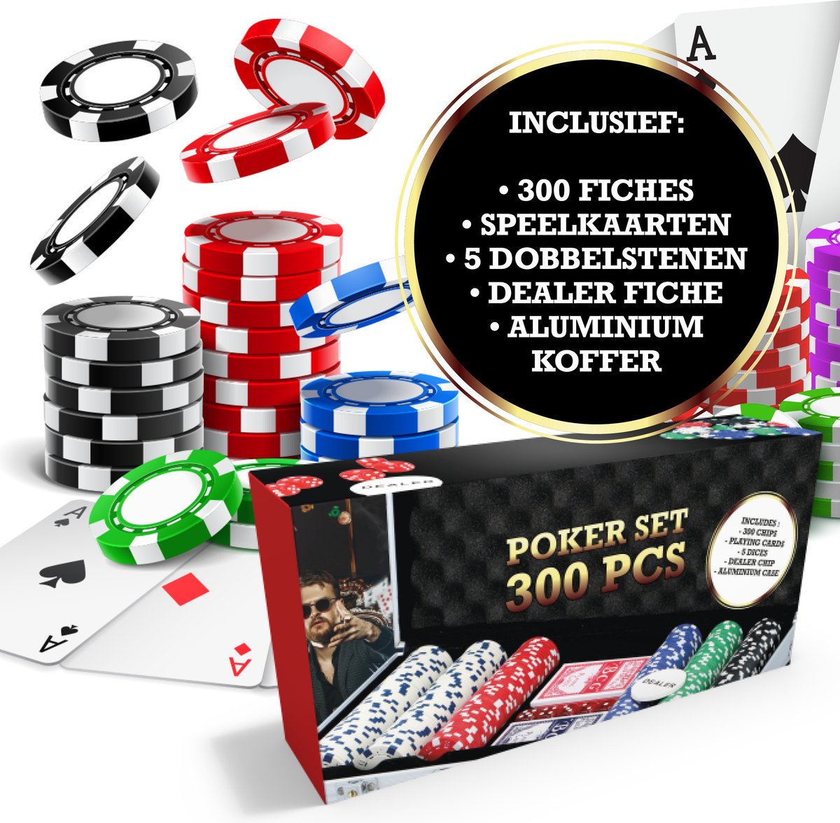 Sans Marque Poker Set in Handige Koffer - 300 Stuks