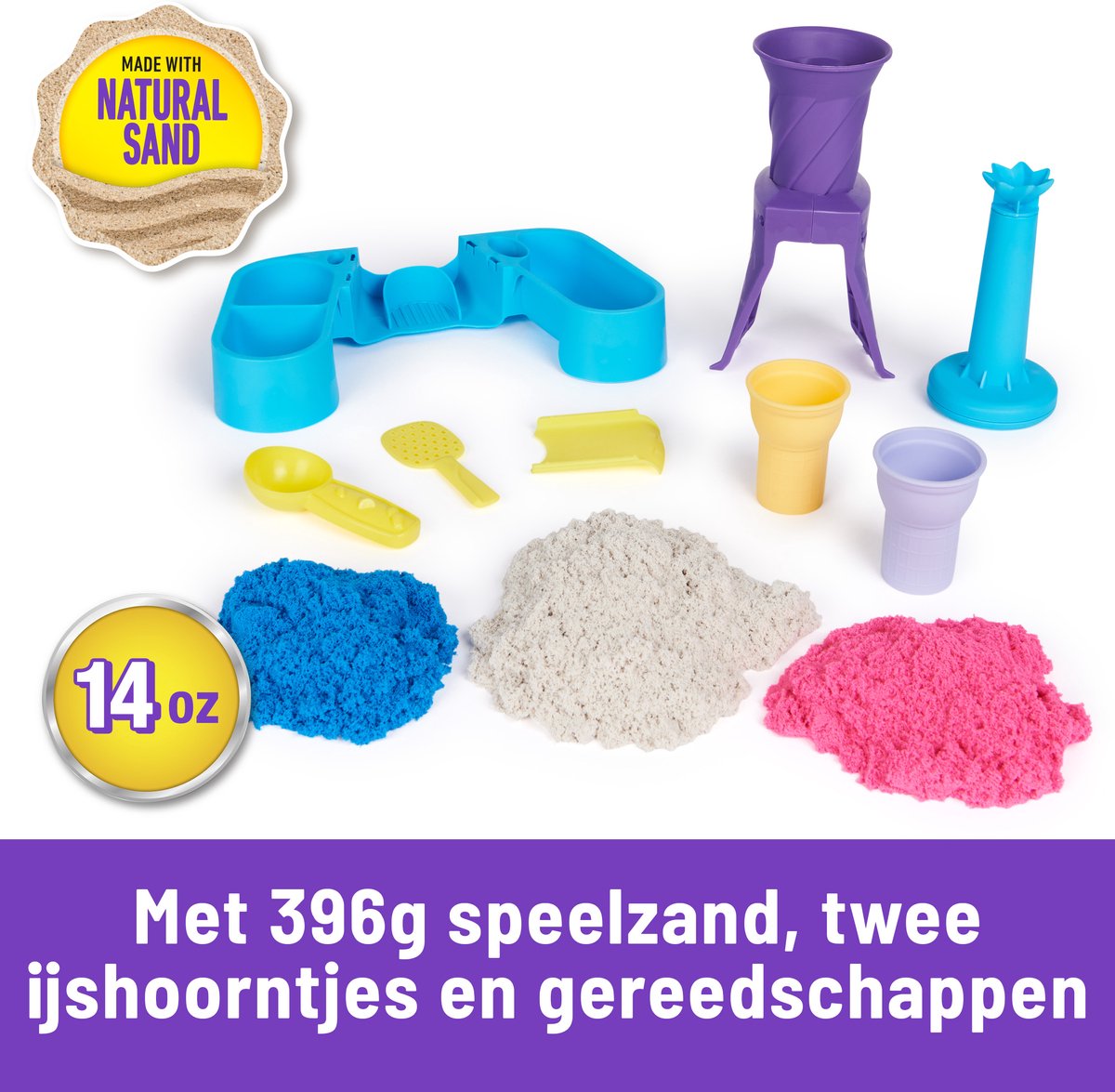 Kinetic Sand IJsset met 396g Blauw, Roze en Wit Zand
