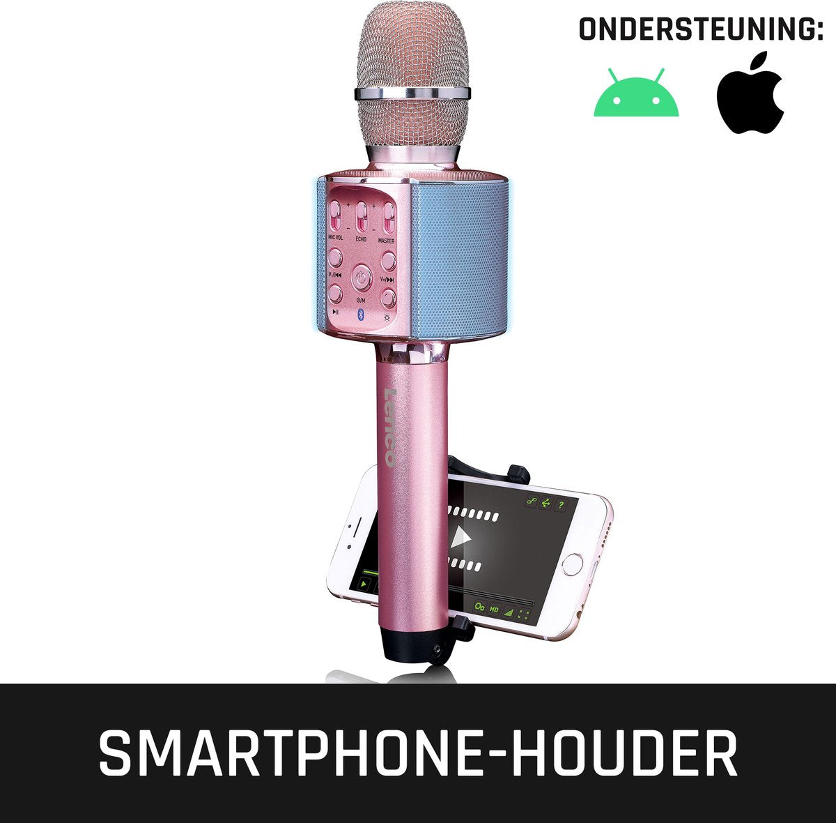 Lenco BMC-090PK Roze Karaoke Bluetooth Microfoon met Speaker