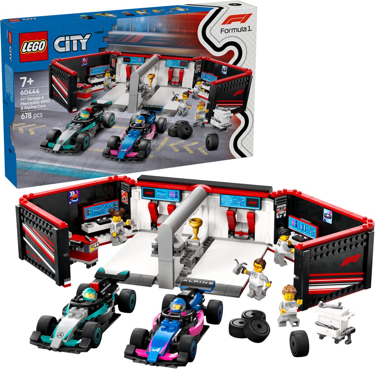LEGO City F1 Garage met Mercedes-AMG & Alpine Auto's - 60444