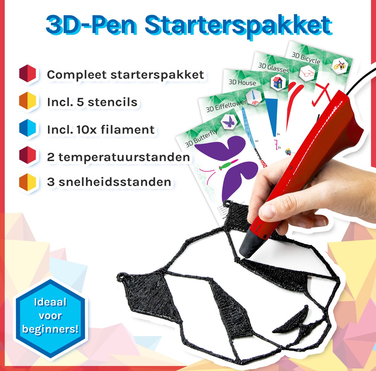 3D&print 3D Pen Startpakket Wit met 50m Filament + 5 Sjablonen