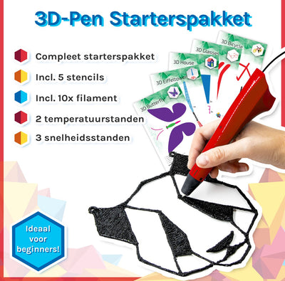 3D&print 3D Pen Startpakket Wit met 50m Filament + 5 Sjablonen