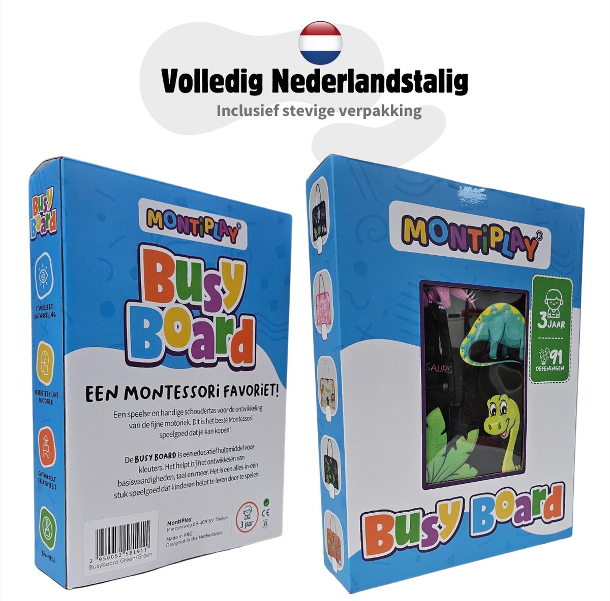 MontiPlay Montessori Sensorisch Activiteitenbord Dino