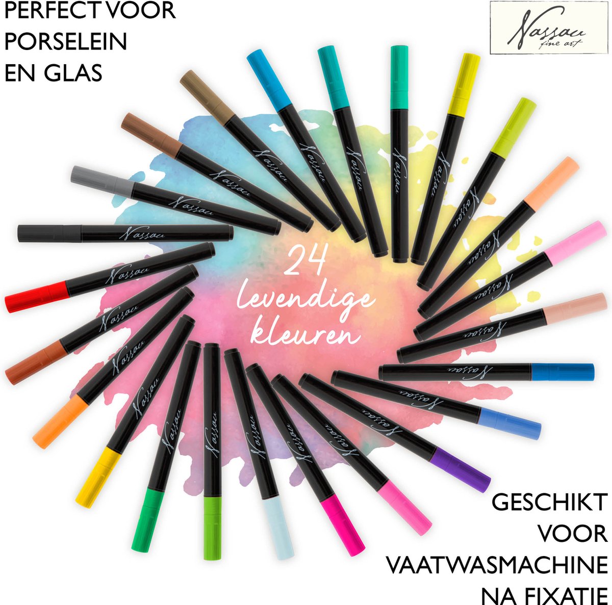Nassau Fine Art Porselein- en Glasverf Stiften - 24 Stuks