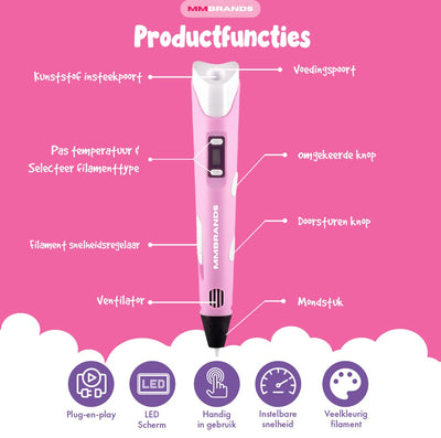 MM Brands 3D Pen Starterkit met 100m Filament - Roze