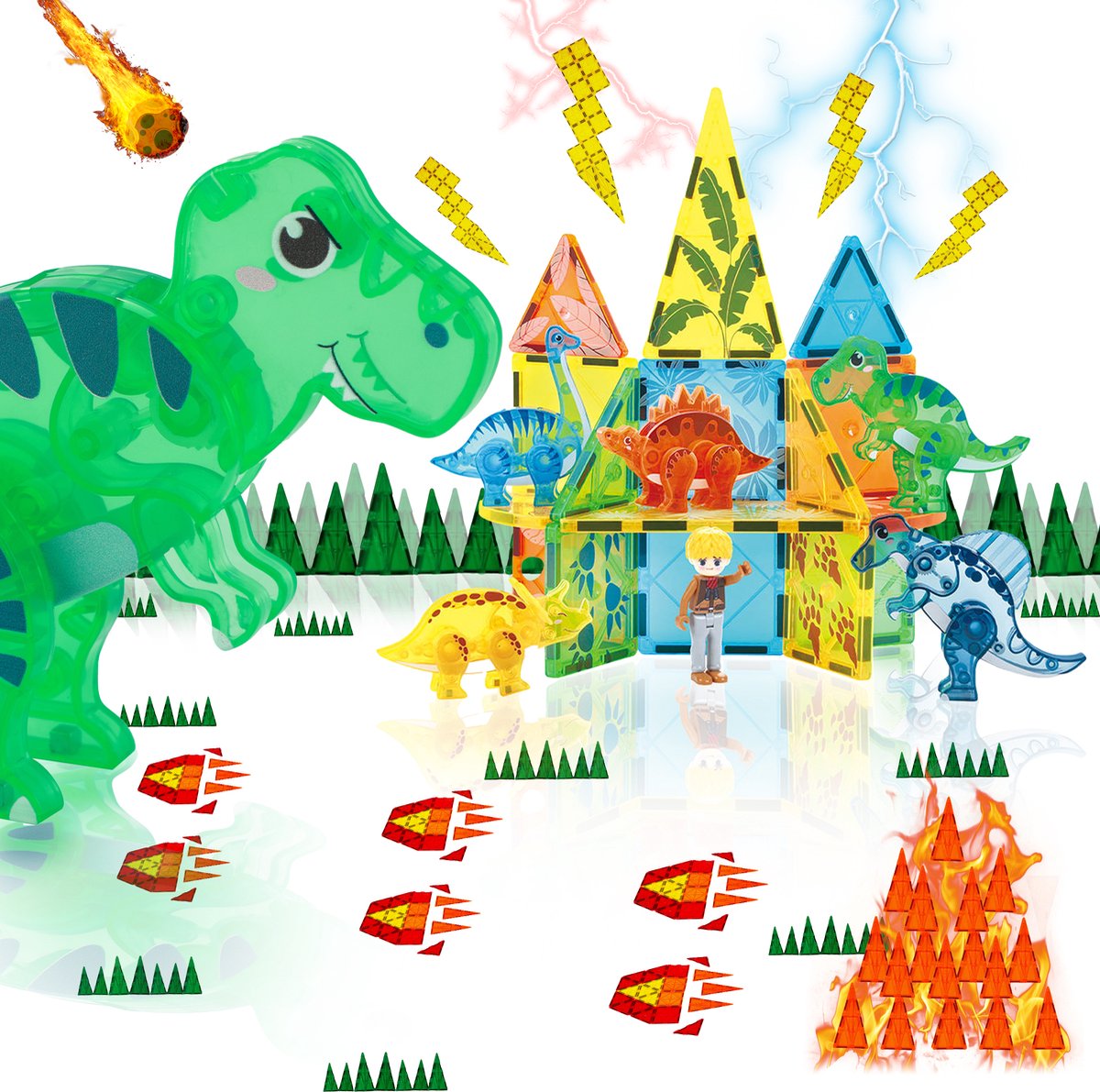 Magnaminds Magnetische Dino Bouwstenen - 49 Stuks