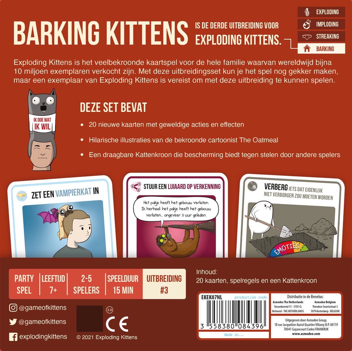 Exploding Kittens Uitbreiding Barking Kittens Kaartspel