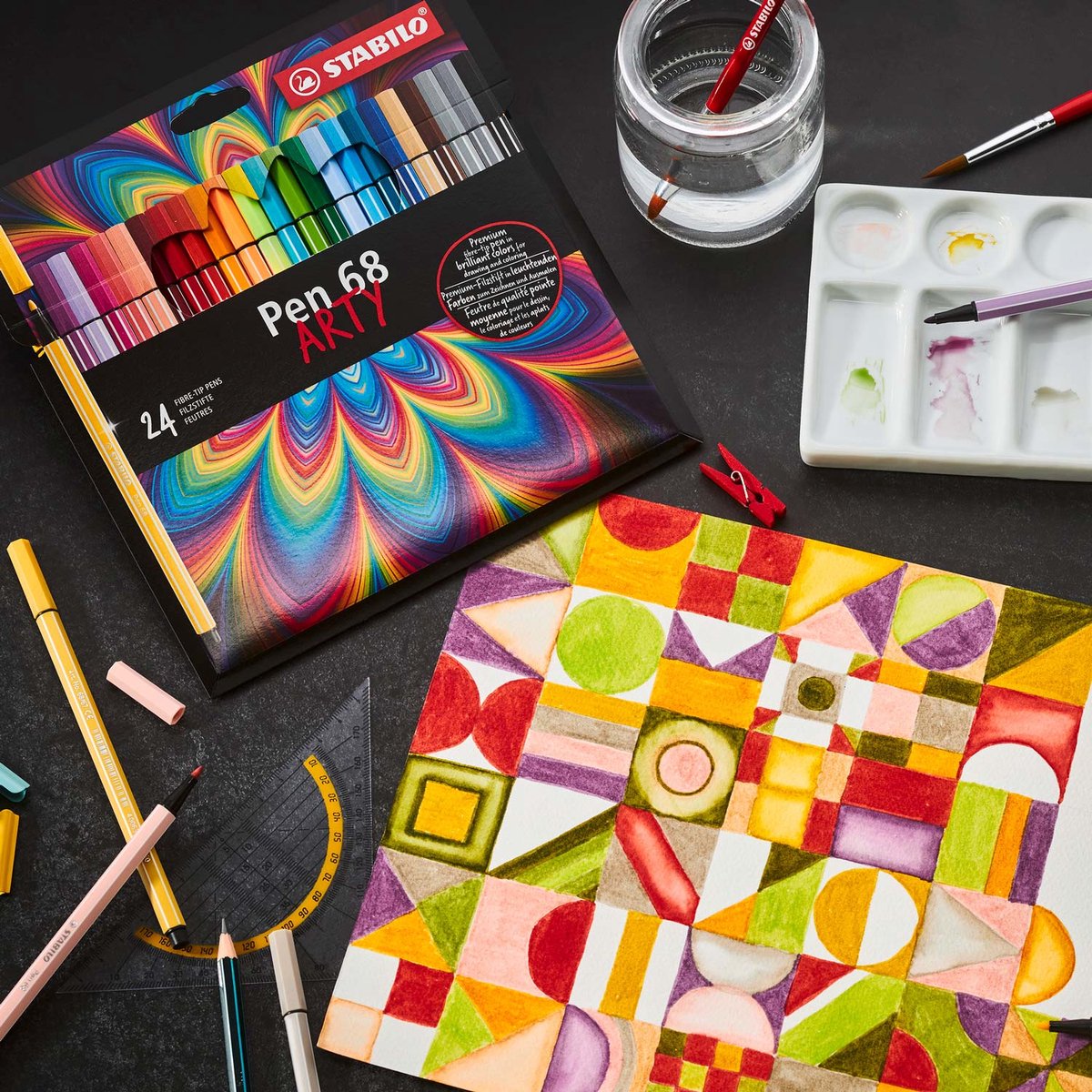 STABILO Pen 68 Set van 30 Viltstiften in Metalen Etui