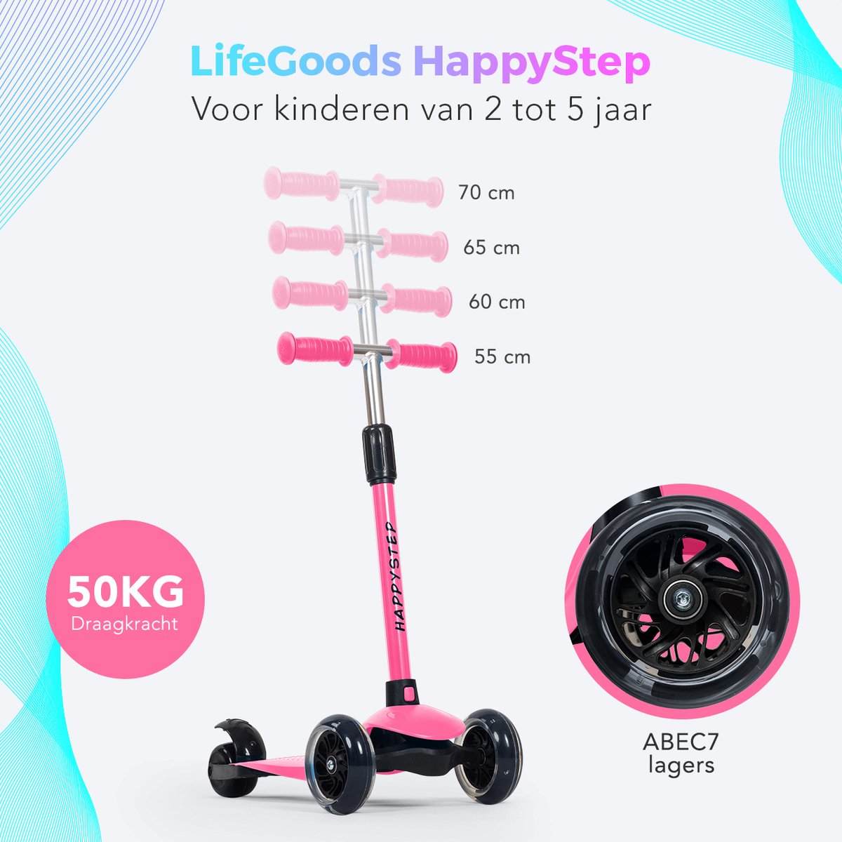 LifeGoods HappyStep - Kinderstep met Verlichte Wielen - Roze