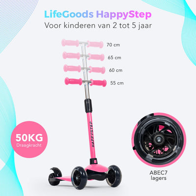 LifeGoods HappyStep - Kinderstep met Verlichte Wielen - Roze