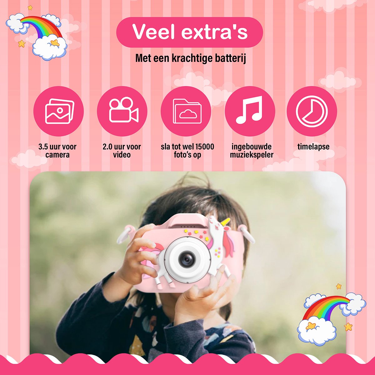 Ilona Kinder Digitale Camera HD 1080p + Sticker Set - Unicorn