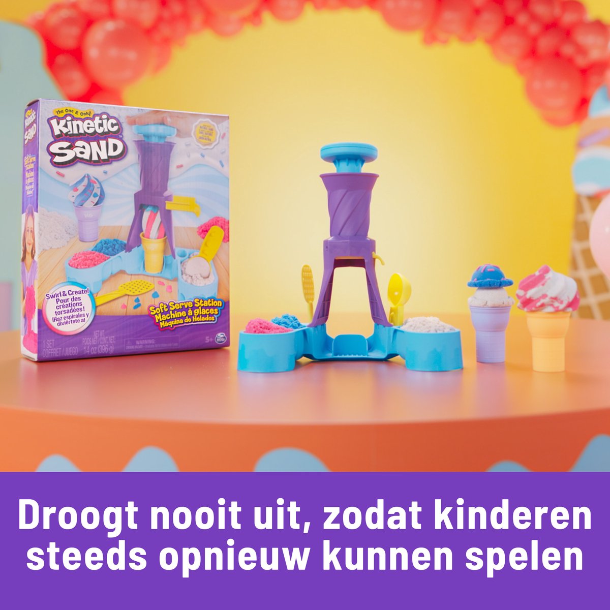 Kinetic Sand IJsset met 396g Blauw, Roze en Wit Zand