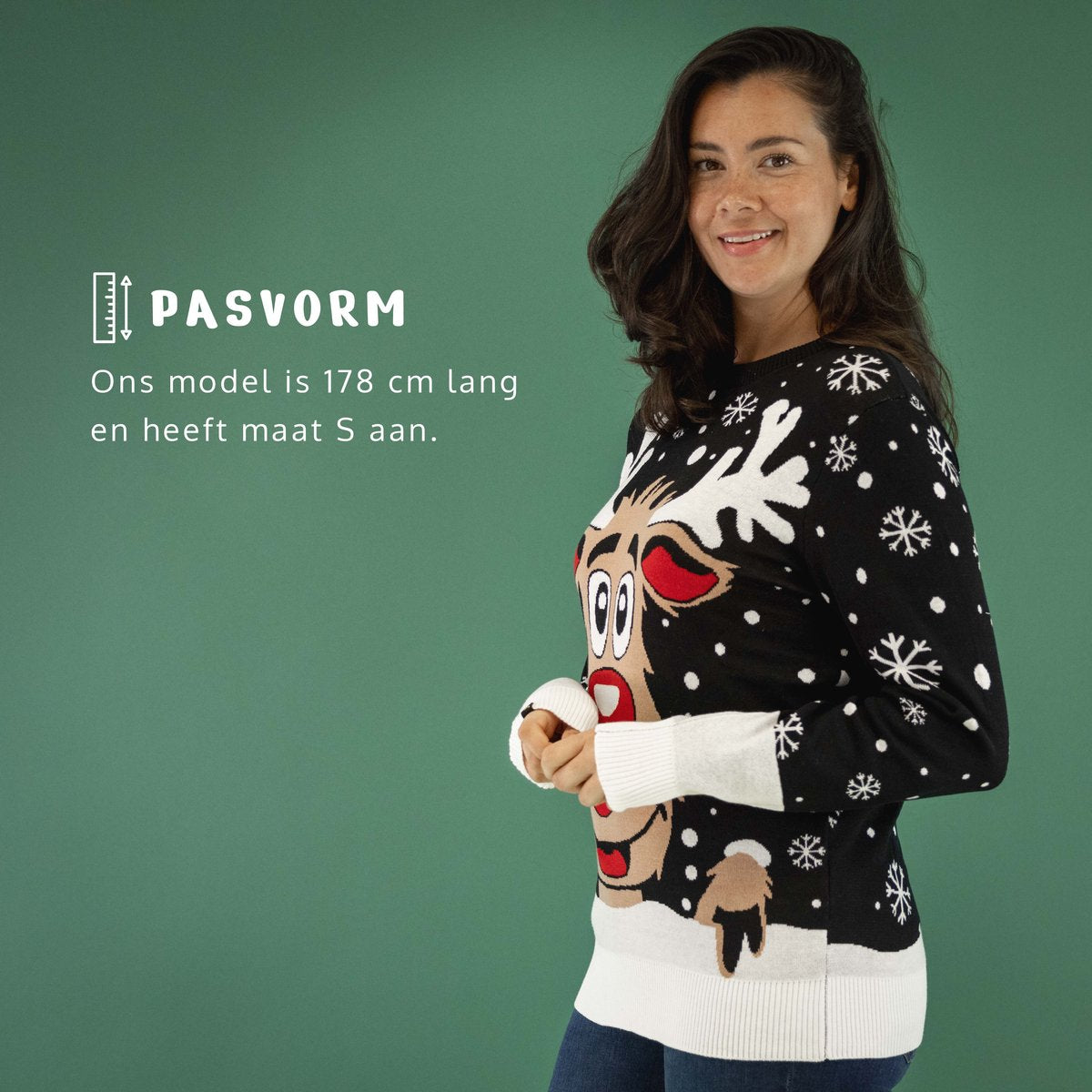 JAP Christmas Kersttrui Rudolf Rendier Zwart - Dames & Heren M